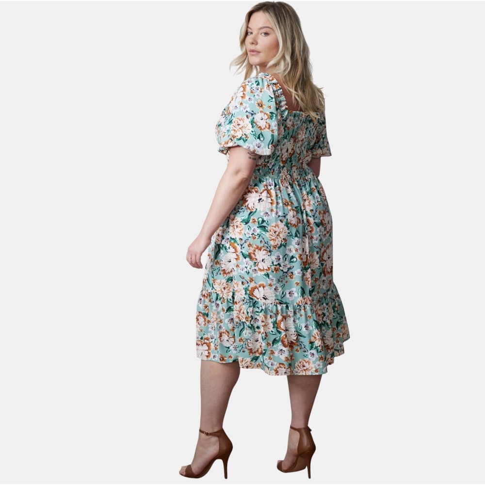 LC Lauren Conrad Plus Size 3X Floral Smocked Midi Dress Puff Sleeve Cottagecore